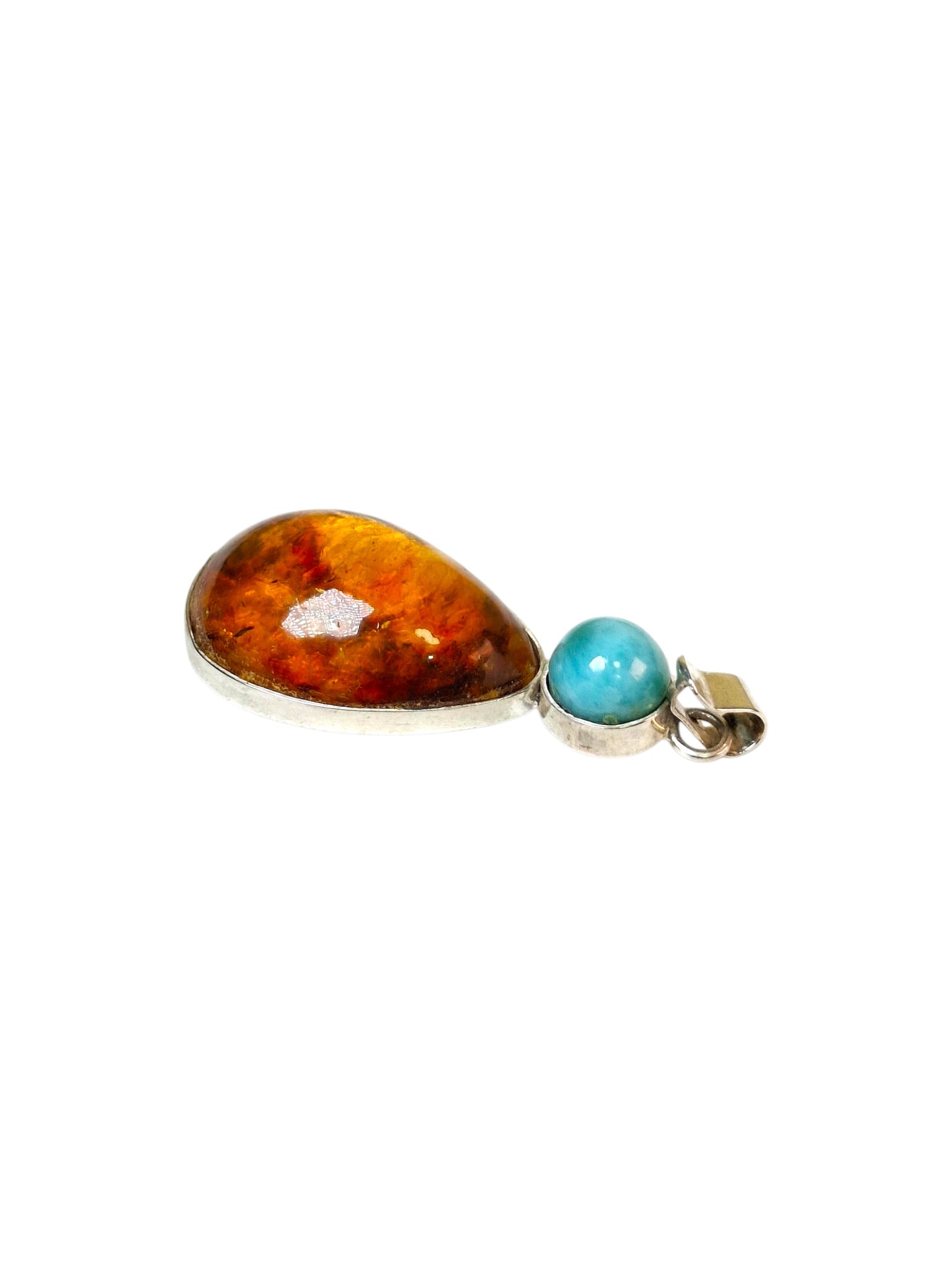 1.9 "in. Dominican Nice Blue Larimar w/ Amber Stones Pendant Handmade
