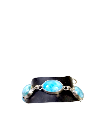 Sterling Silver Dominican Nice Blue Larimar Stone Handmade Bracelet