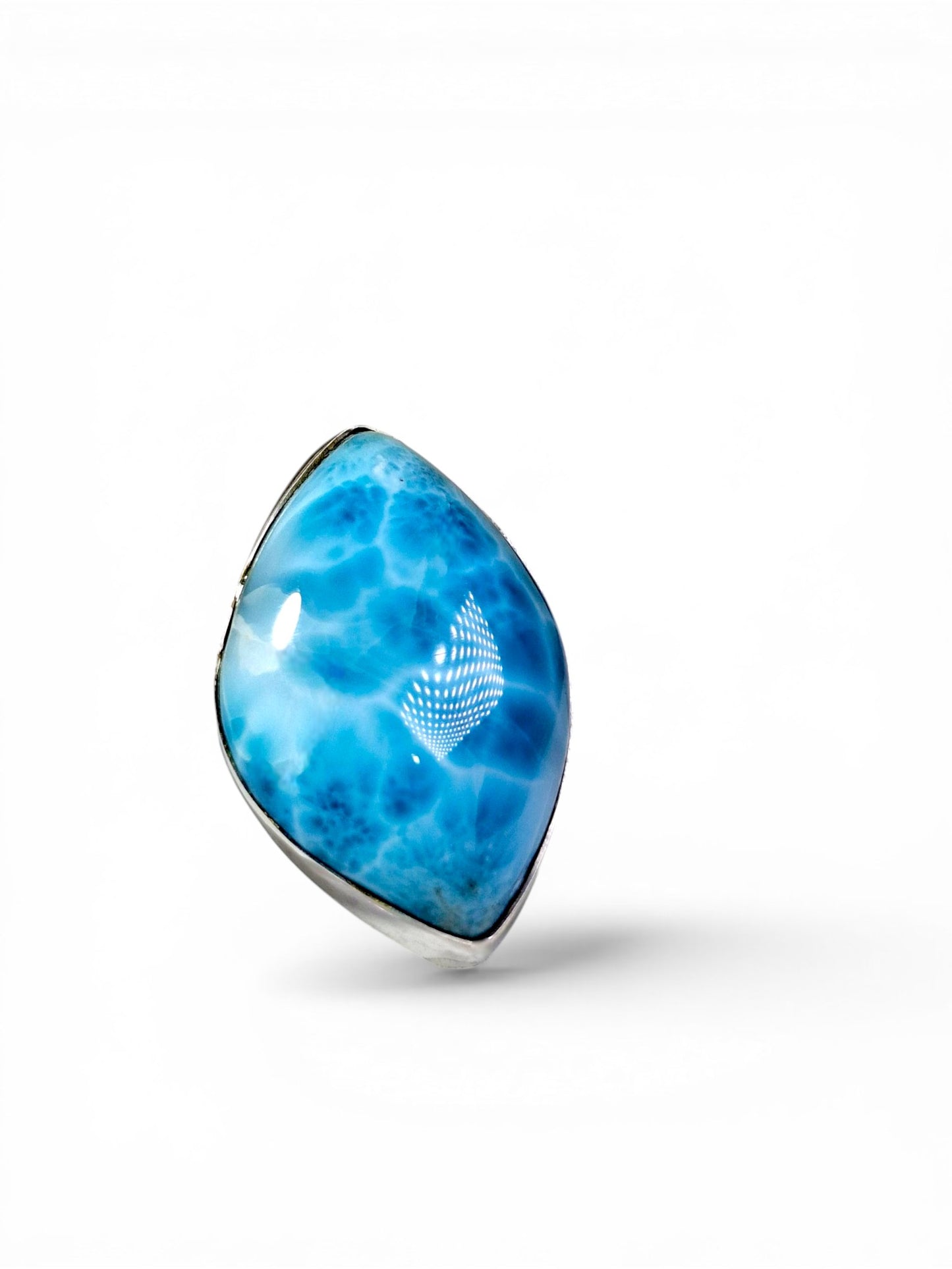Solid Sterling Silver Big Dominican Deep Blue Larimar Stone Handmade Ring