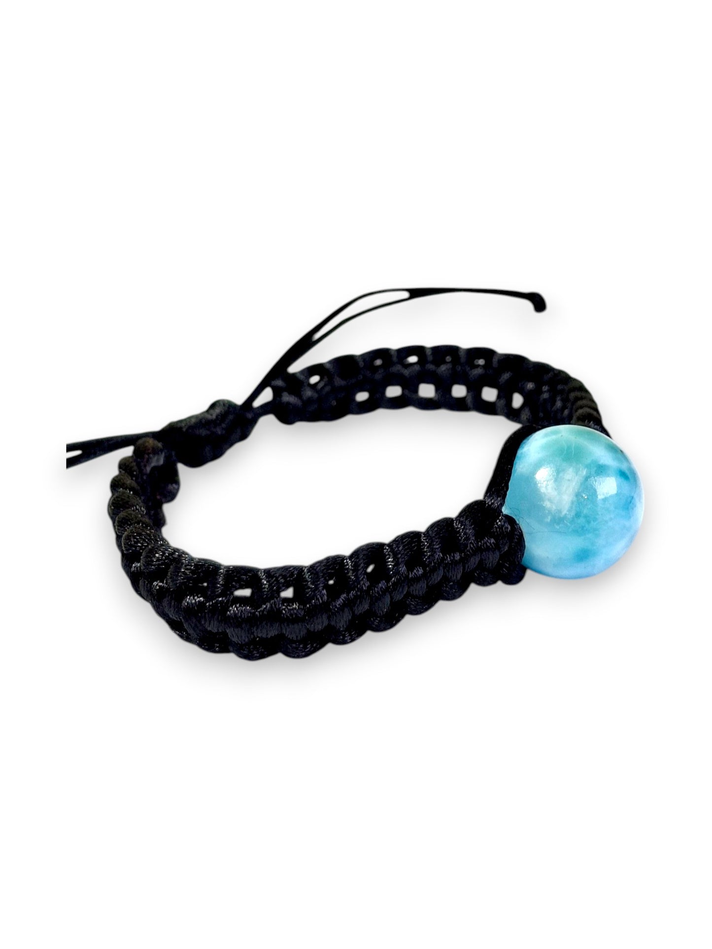 17 MM Nice Round Blue Larimar Stone Nylon Cord Handmade Bracelet Men / Women