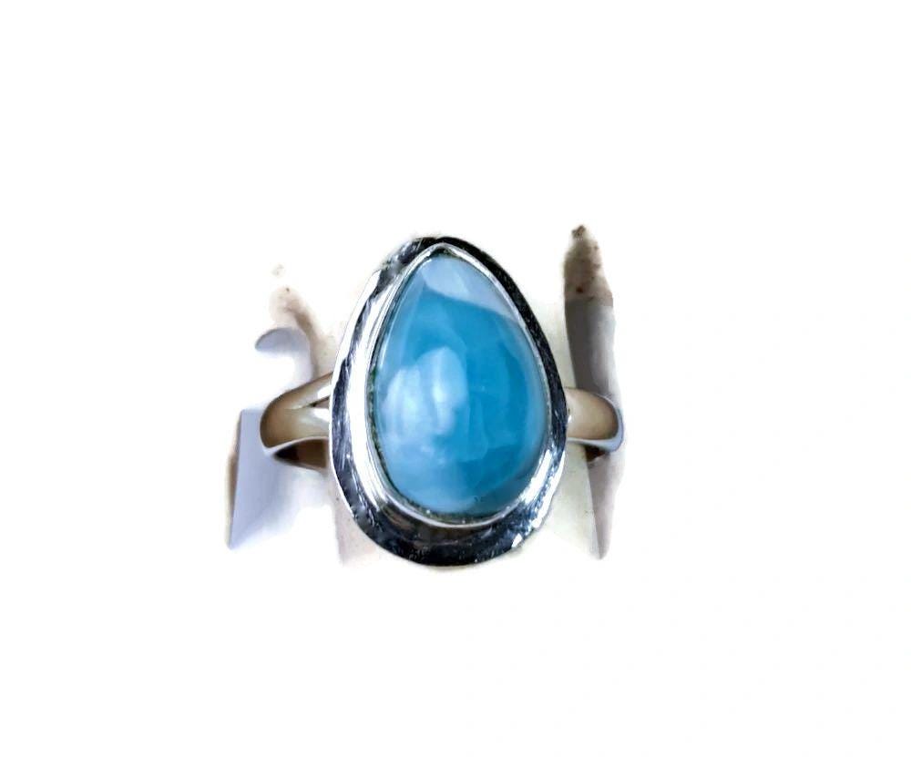 Solid Sterling Silver Dominican Blue Larimar Stone Handmade Ring