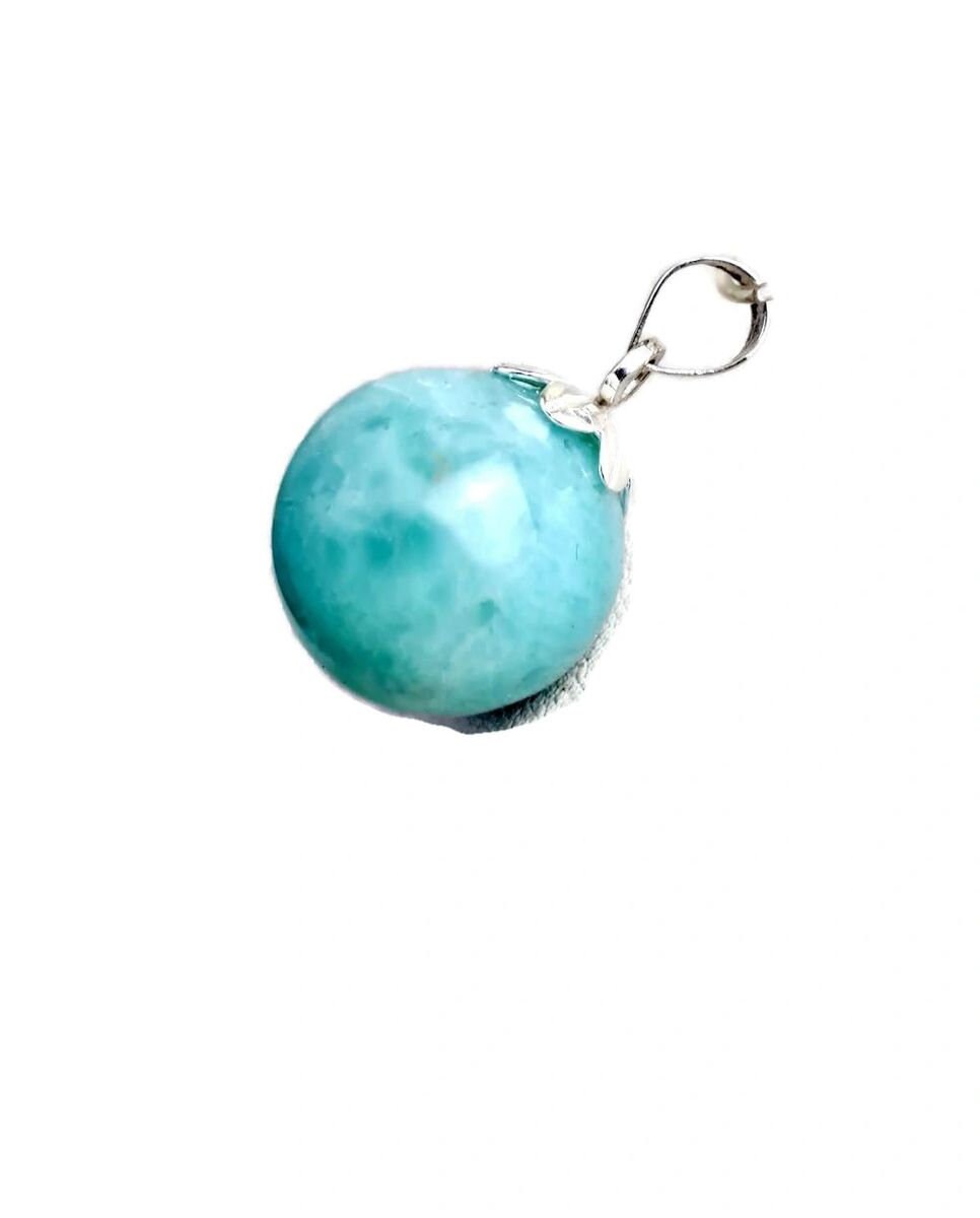 1.1"in. Dominican Sphere Nice Blue Larimar Stone Pendant Handmade