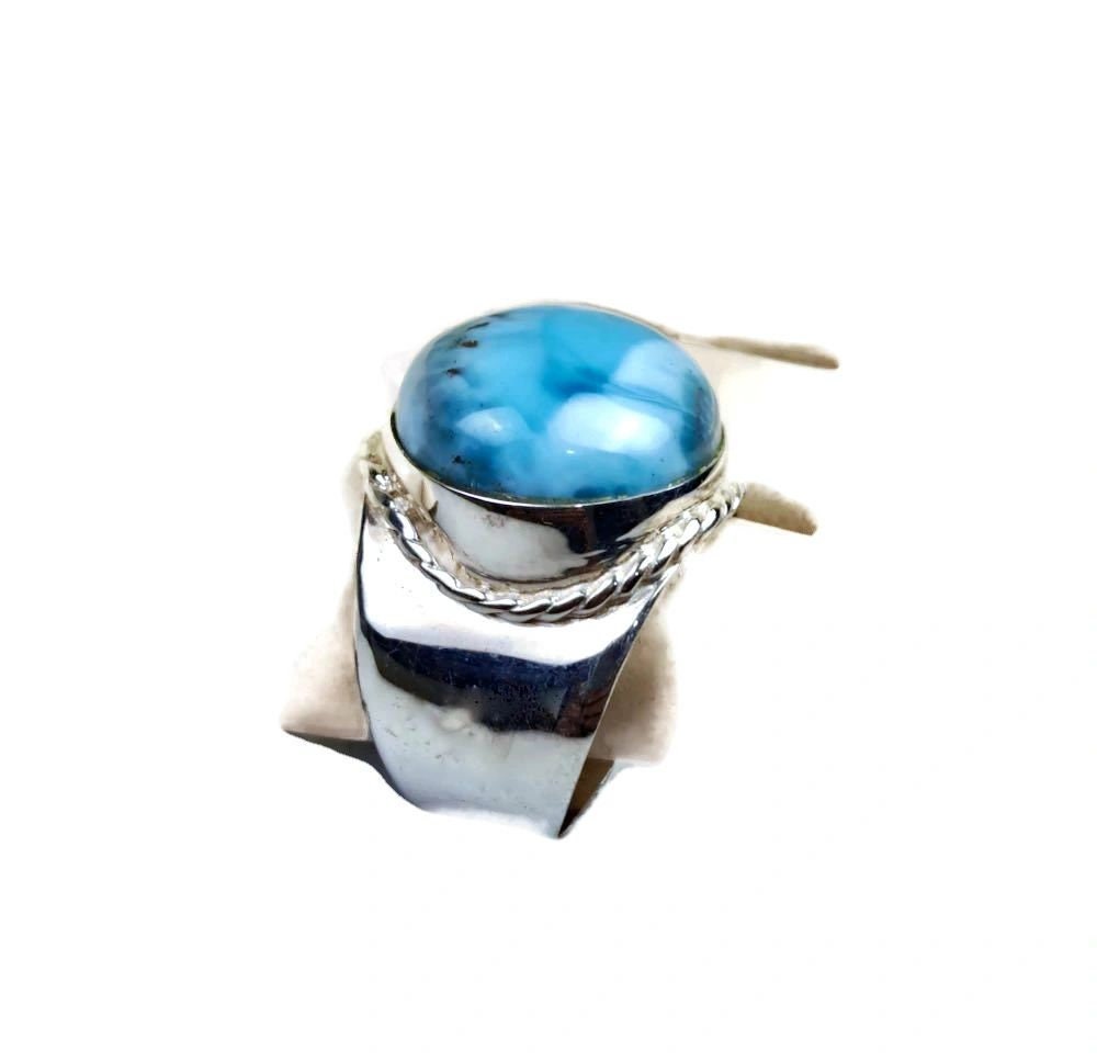Solid Sterling Silver Dominican Blue Larimar Stone Handmade Ring