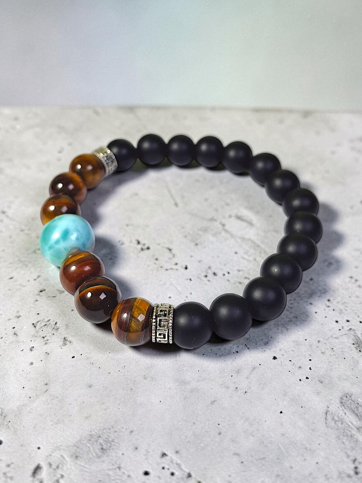 Nice Deep Blue Larimar Stone Leather Handmade Bracelet Watch Men / Women