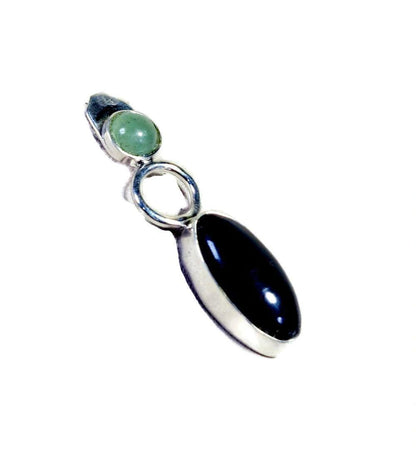 Natural Caribbean Polished Black Coral W/ Aventurine Stone Pendant Handmade