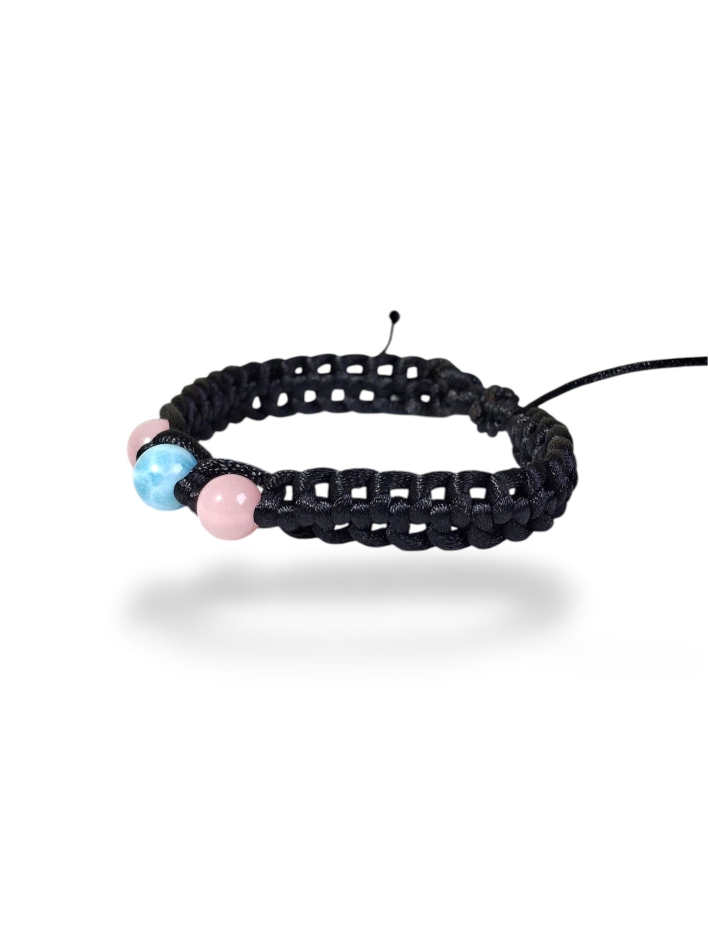 Nice Blue Larimar w/ Rose Quartz Stones Nylon Cord Handmade Bracelet Men / Women