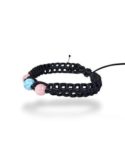 Nice Blue Larimar w/ Rose Quartz Stones Nylon Cord Handmade Bracelet Men / Women