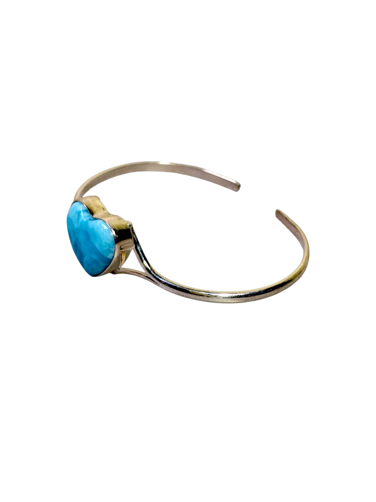 Sterling Silver Dominican Heart Blue Larimar Stone Handmade Cuff Bracelet