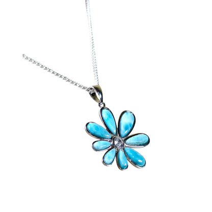 Dominican Nice Blue Larimar Stone Pendant Necklace Handcrafted