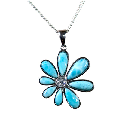 Dominican Nice Blue Larimar Stone Pendant Necklace Handcrafted