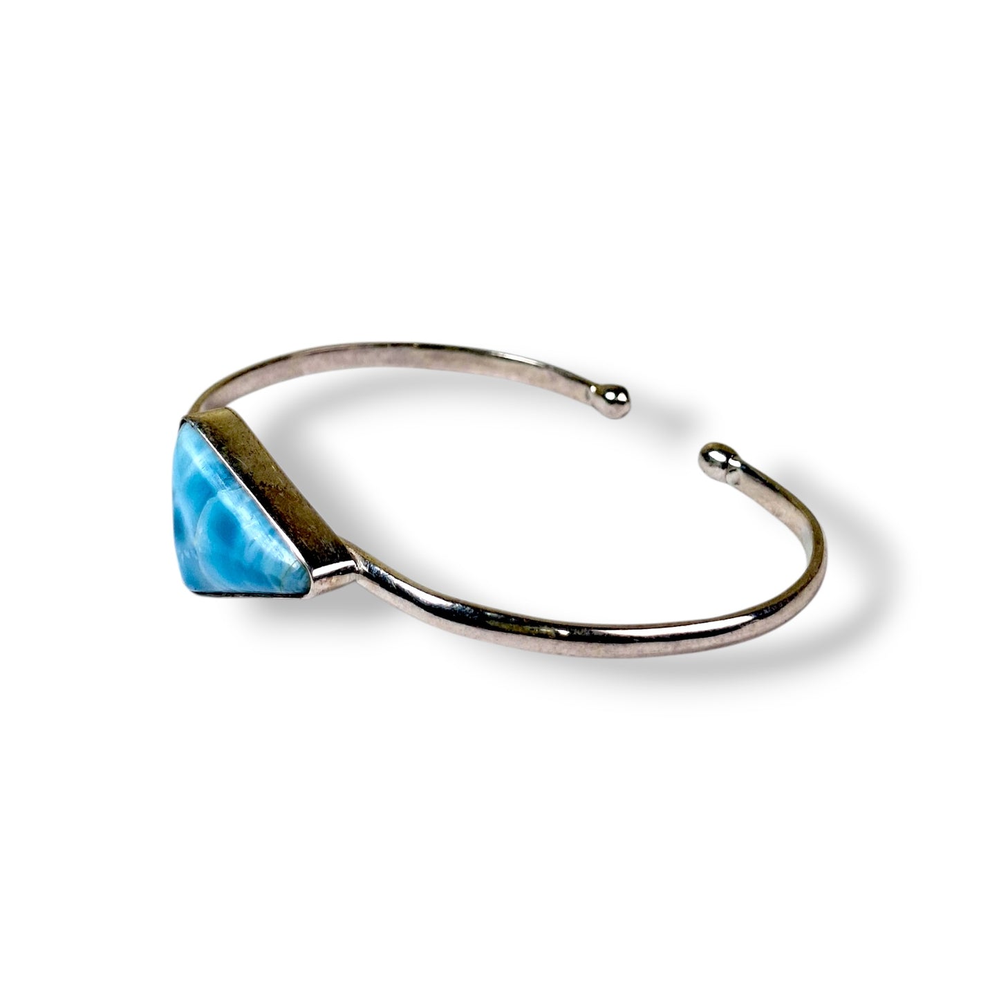 Sterling Silver Dominican Heart Blue Larimar Stone Handmade Cuff Bracelet