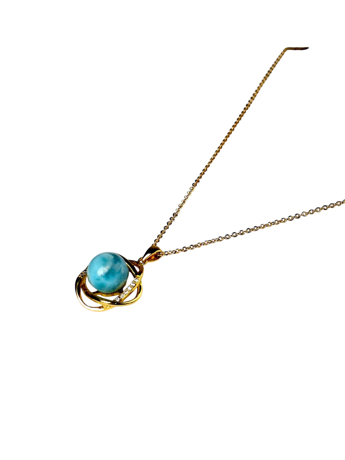 9 mm Dominican Nice Blue Larimar Sphere .925 w/ Gold plate Necklace
