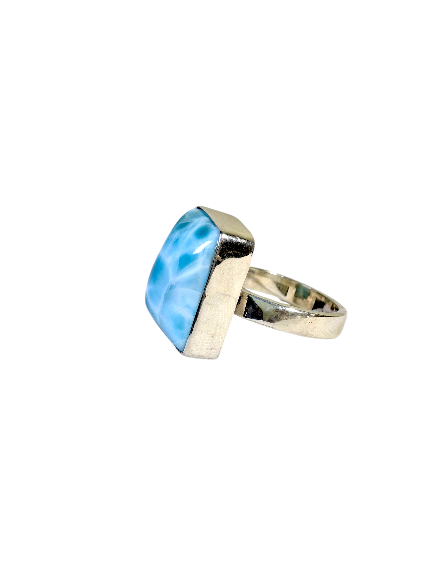 Solid Sterling Silver Dominican Deep Blue Larimar Stone Handmade Ring