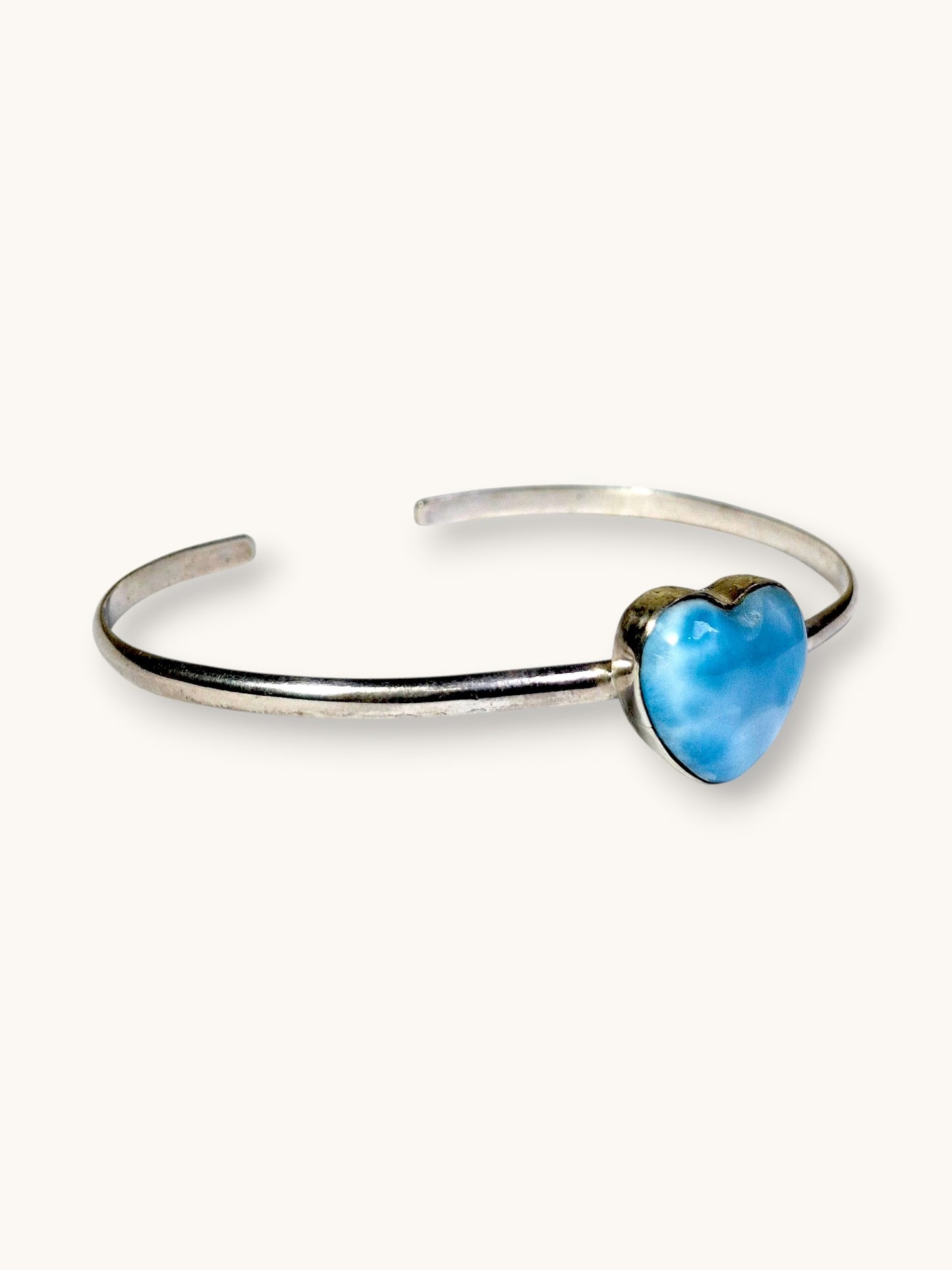 Sterling Silver Dominican Blue Larimar Stone Handmade Cuff Bracelet