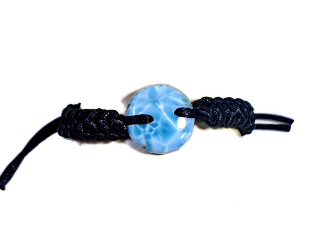 Nice Blue Larimar Stone Nylon Cord Handmade Bracelet Men / Women