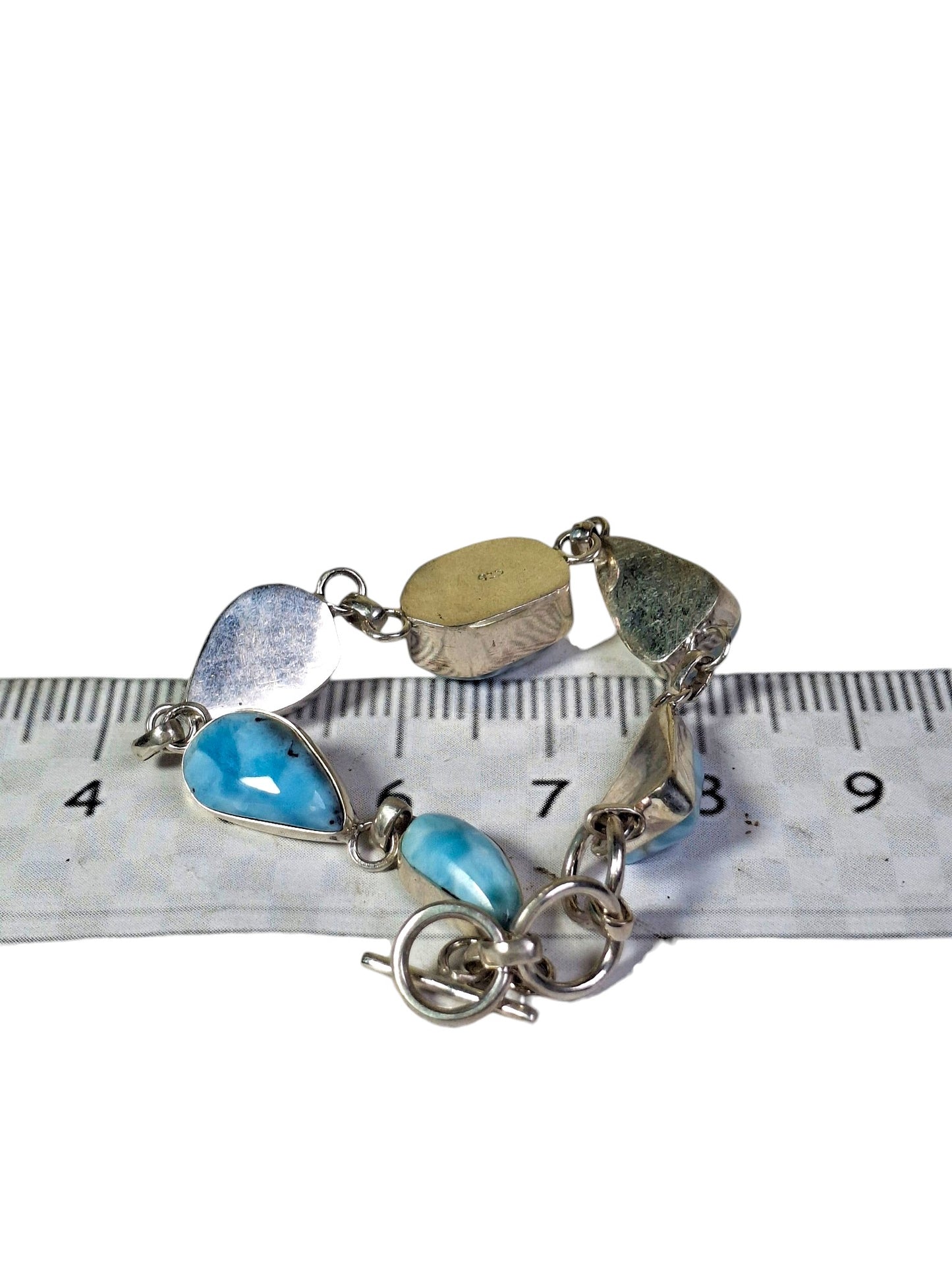 Sterling Silver Dominican Nice Blue Larimar Stone Handmade Bracelet