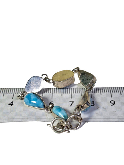Sterling Silver Dominican Nice Blue Larimar Stone Handmade Bracelet