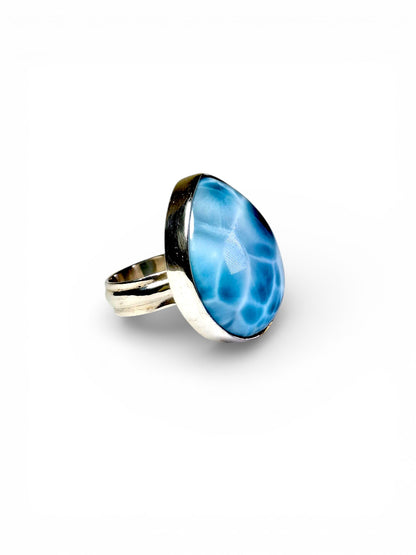Solid Sterling Silver Dominican Deep Blue Larimar Stone Handmade Ring