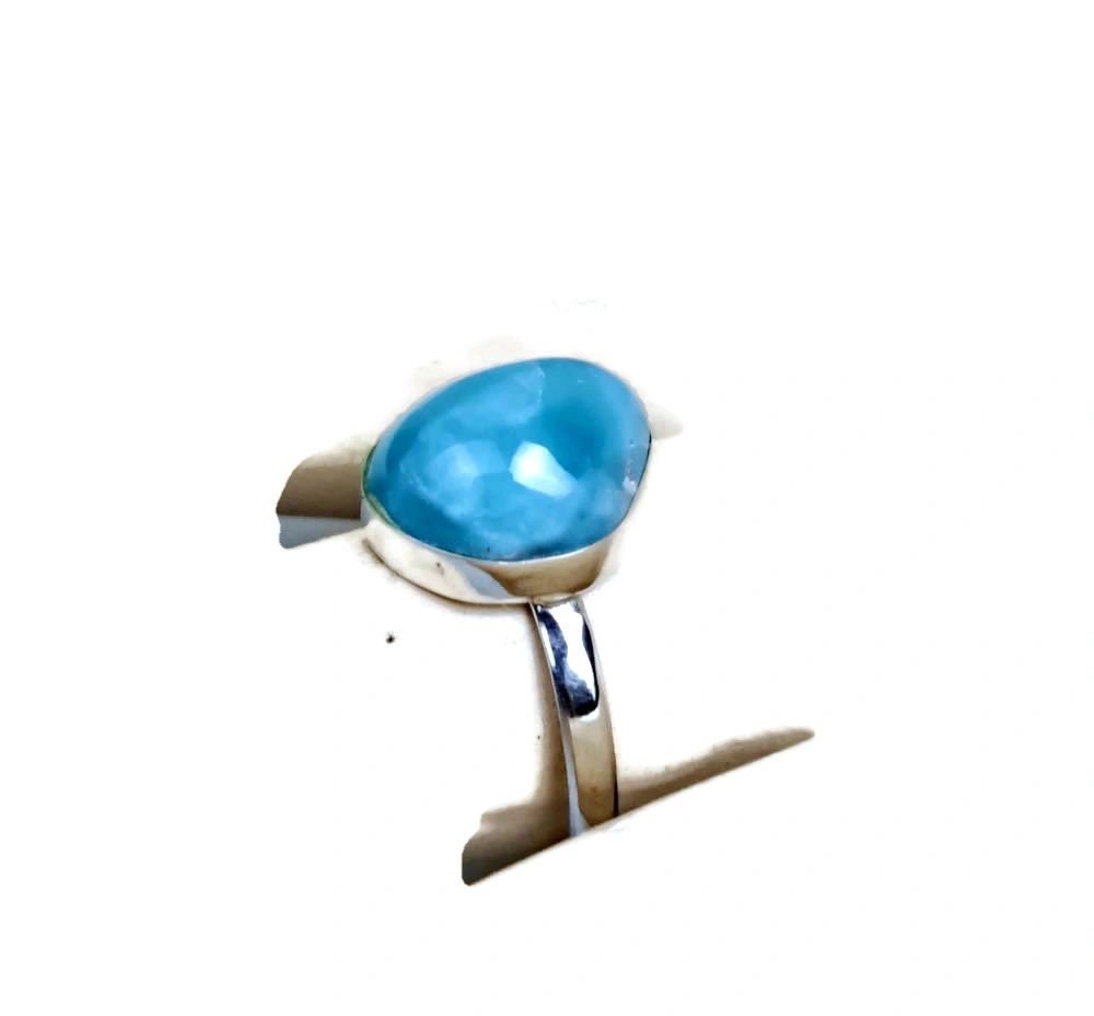 Solid Sterling Silver Dominican Deep Blue Larimar Stone Handmade Ring