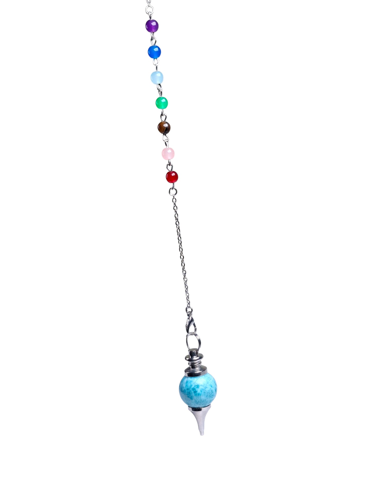 Dominican Nice Blue Larimar Stone Pendulum Necklace 7 chakras