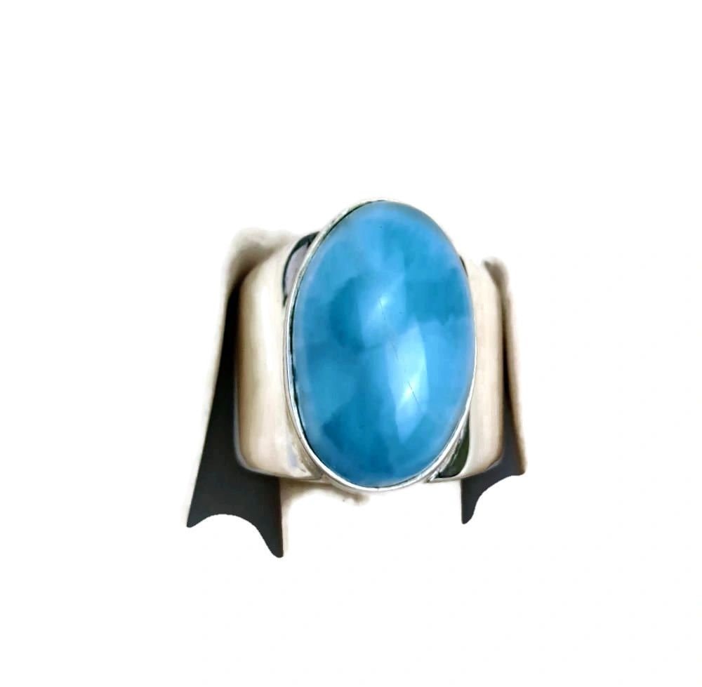 Solid Sterling Silver Dominican Nice Blue Larimar Stone Handmade Ring