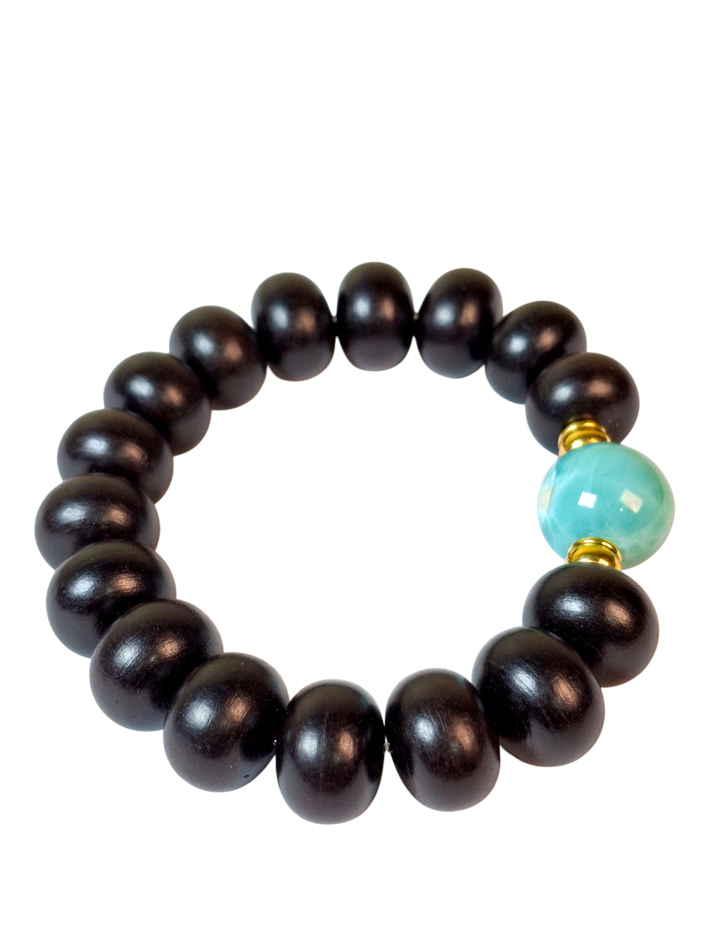 Nice Blue Larimar w/ Sandalwood Beads Blue Handmade Bracelet Men / Women
