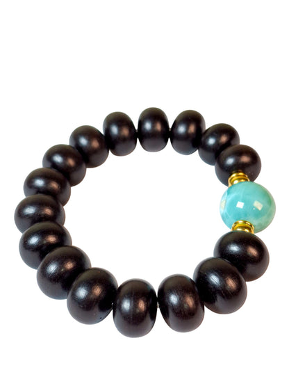 Nice Blue Larimar w/ Sandalwood Beads Blue Handmade Bracelet Men / Women