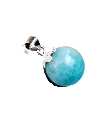 1.1"in. Dominican Sphere Nice Blue Larimar Stone Pendant Handmade