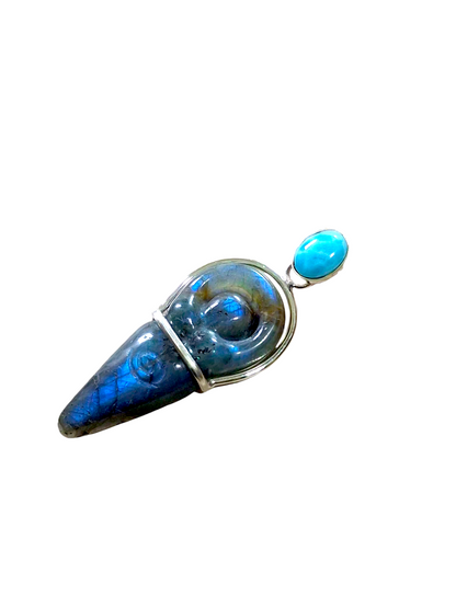 2.7 " Carved Goddess Blue Labradorite / Blue Larimar Pendant Handmade