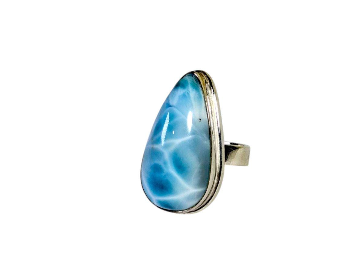 Solid Sterling Silver Dominican Blue Larimar Stone Handmade Ring