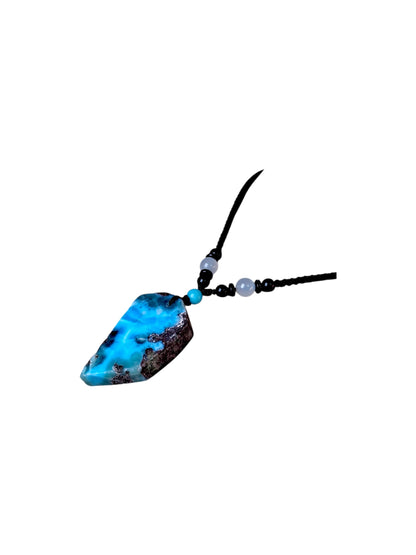 Dominican Nice Deep Blue Larimar Stone Cord Necklace Handcrafted