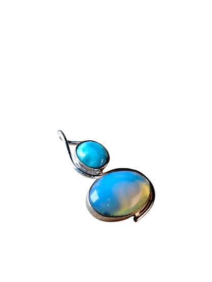 1.9 "in. Dominican Nice Blue Larimar W/ Blue Opalite Stones Pendant Handmade