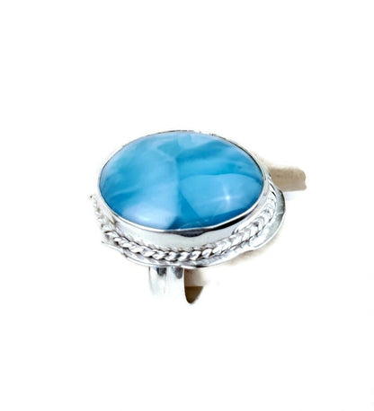 Solid Sterling Silver Dominican Nice Blue Larimar Stone Handmade Ring