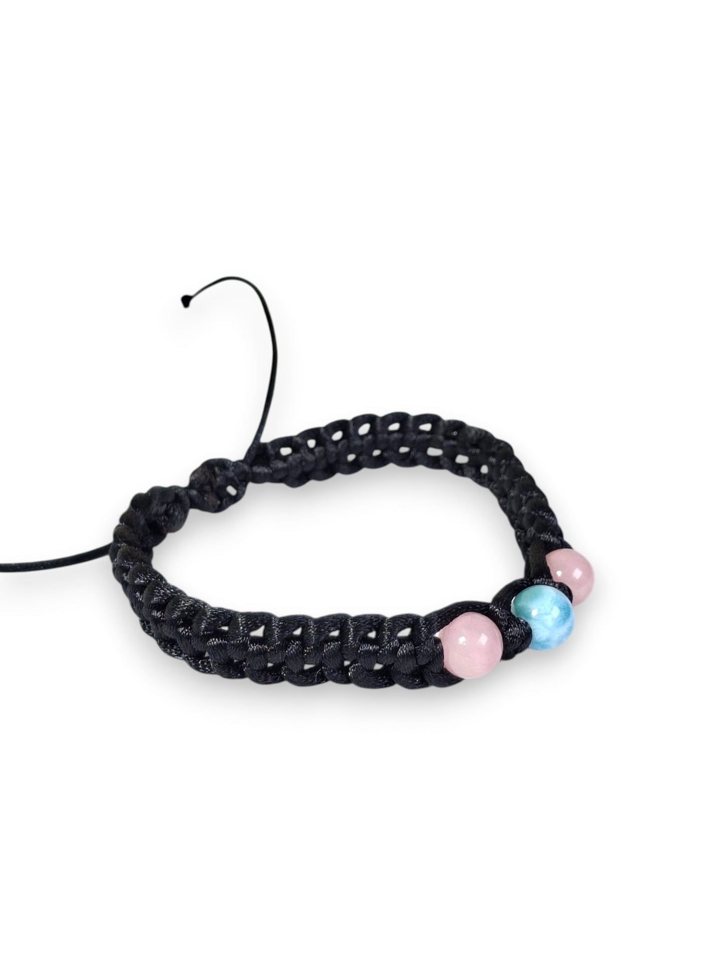 Nice Blue Larimar w/ Rose Quartz Stones Nylon Cord Handmade Bracelet Men / Women