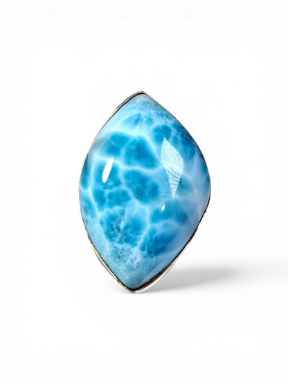 Solid Sterling Silver Big Dominican Deep Blue Larimar Stone Handmade Ring