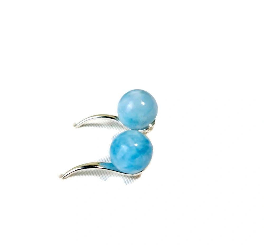 Sterling Silver Nice Blue Larimar Stone Handmade Dangle Earring