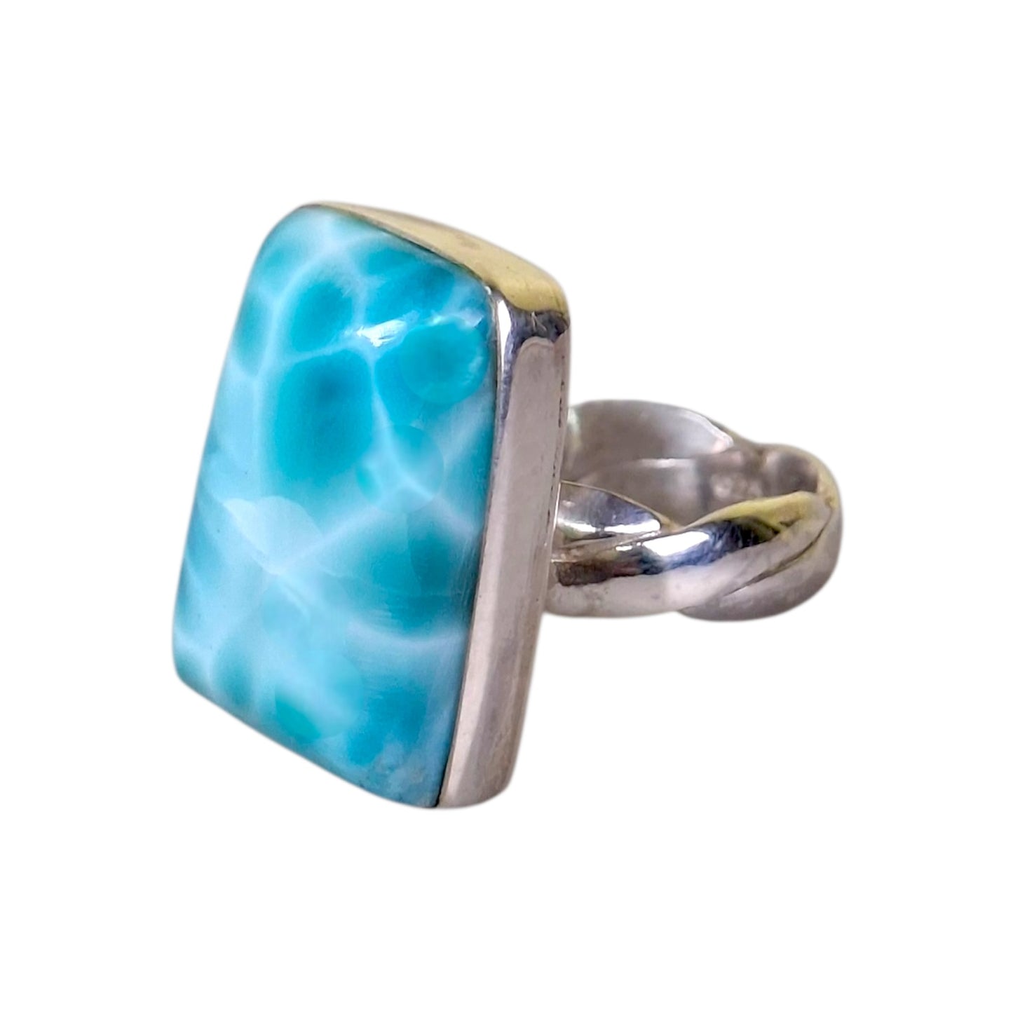Big Solid Sterling Silver Dominican Deep Blue Larimar Stone Handmade Ring