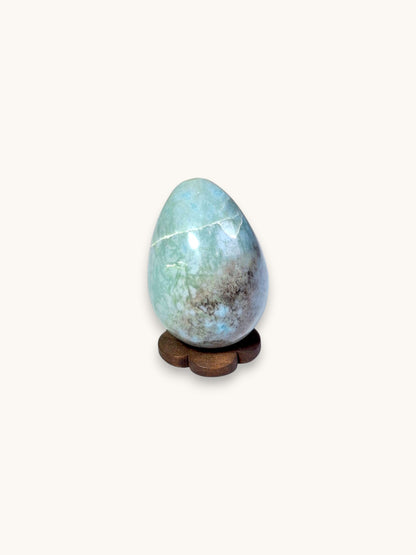 46 mm Egg Form Natural Dominican Blue Larimar Stone Healing Energies