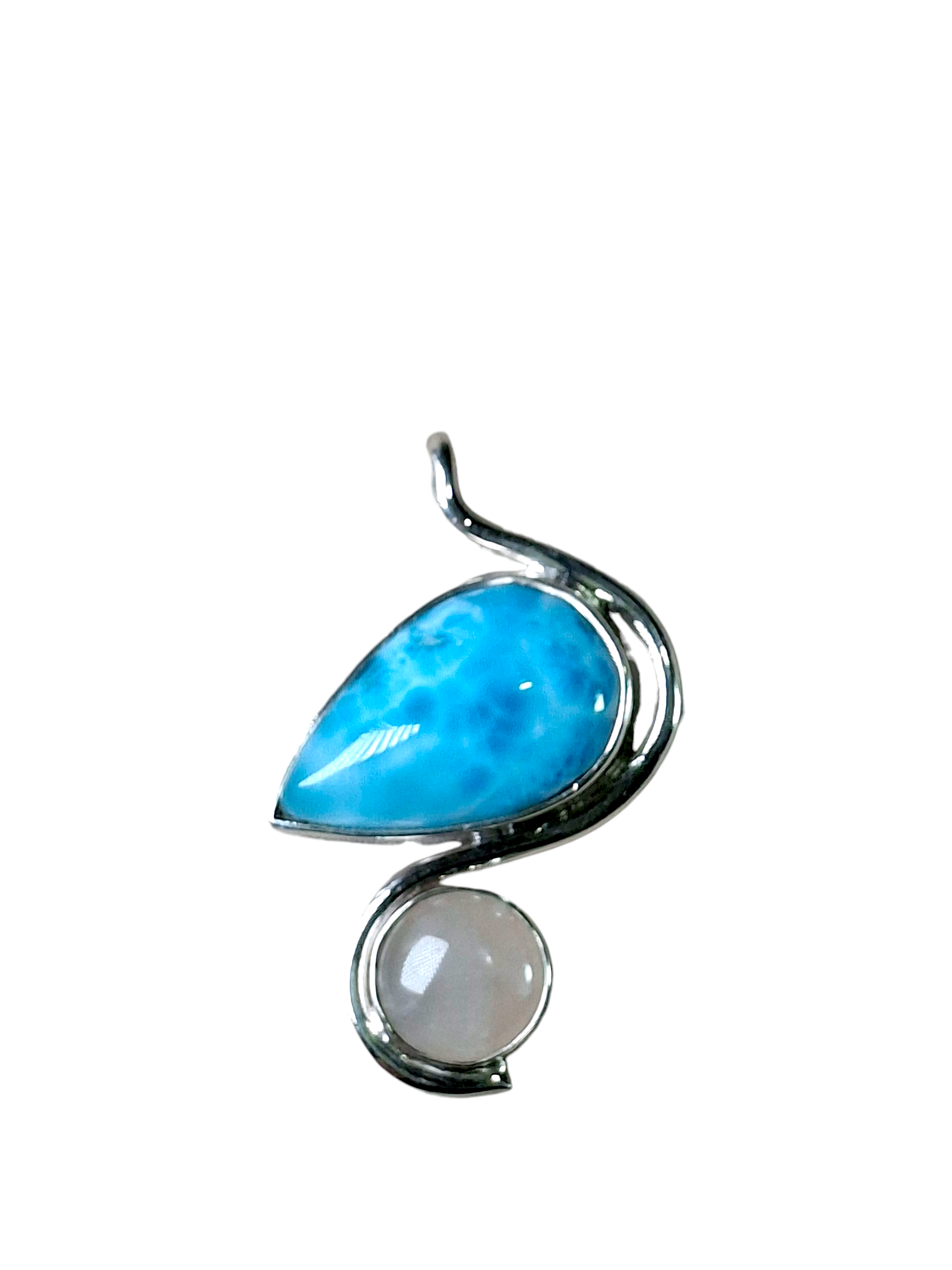 1.9"in. Dominican Nice Blue Larimar/ Rose quartz Stones Pendant Handmade