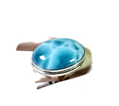 Solid Sterling Silver Dominican Deep Blue Larimar Stone Handmade Ring