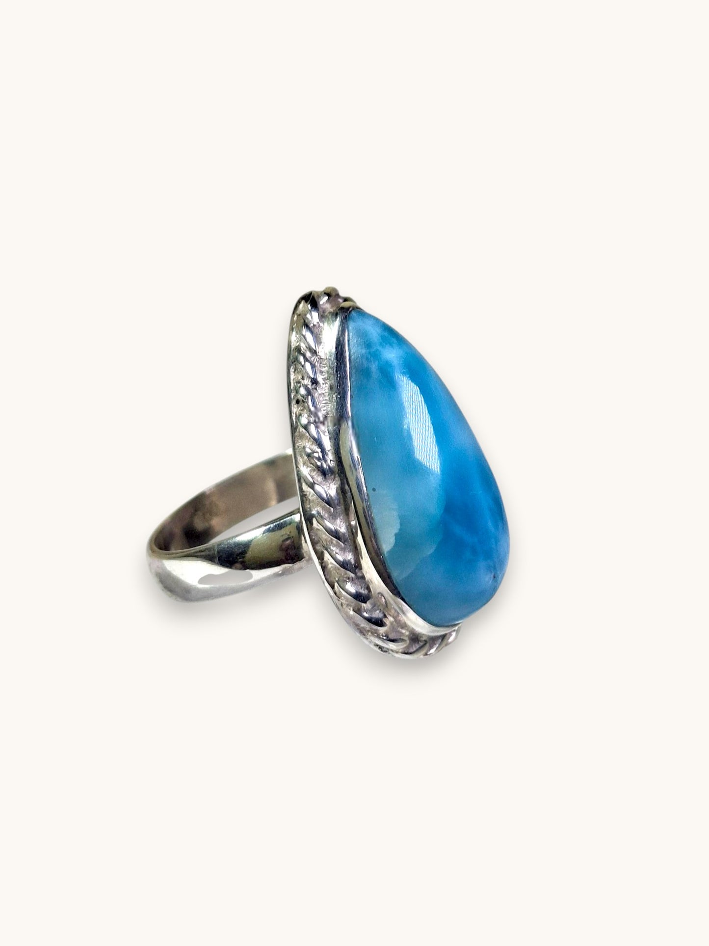 Solid Sterling Silver Dominican Deep Blue Larimar Stone Handmade Ring