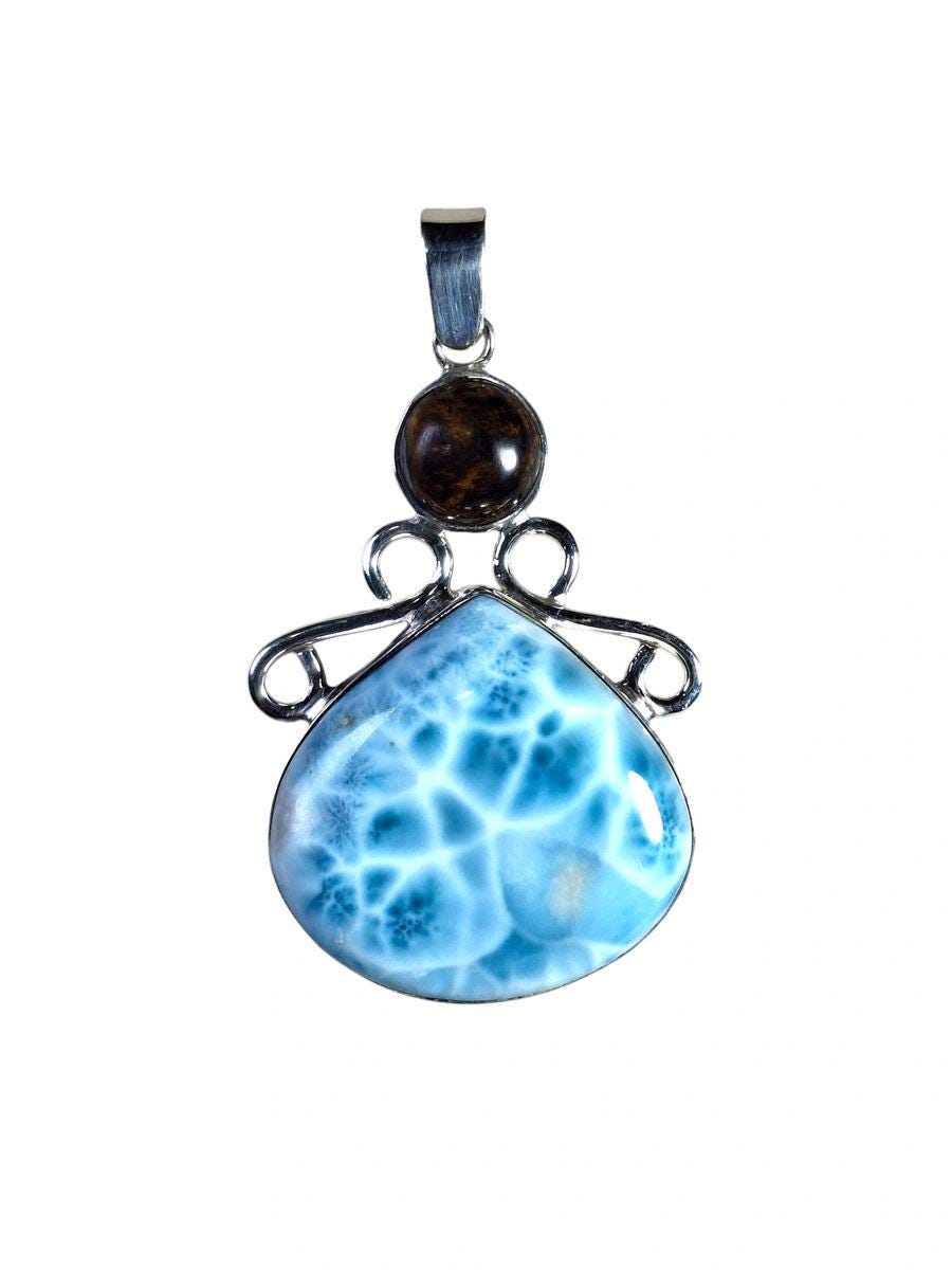 2.6 "in. Beautiful Nice Blue Larimar / EyesTiger Stones Pendant Handmade
