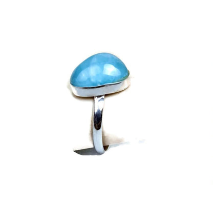 Solid Sterling Silver Dominican Deep Blue Larimar Stone Handmade Ring