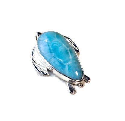 1.5"in. Dominican Turtle Nice Blue Larimar Stone Pendant Handmade