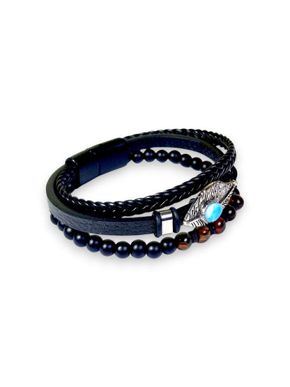 Nice Blue Larimar Stones Leather Handmade Bracelet Men / Women