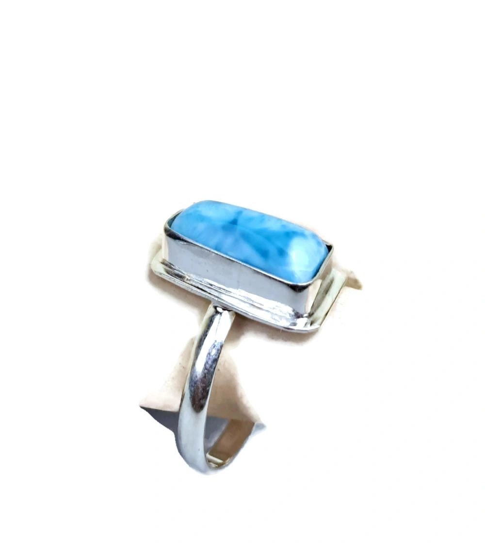 Solid Sterling Silver Dominican Blue Larimar Stone Handmade Ring