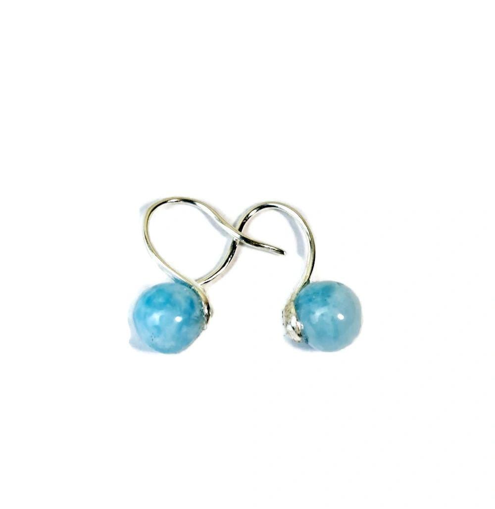 Sterling Silver Nice Blue Larimar Stone Handmade Dangle Earring
