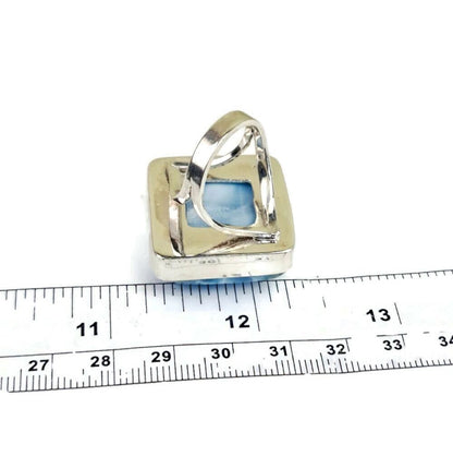 Solid Sterling Silver Big Dominican Deep Blue Larimar Stone Handmade Ring