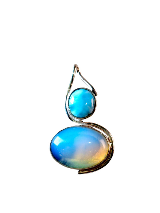 1.9 "in. Dominican Nice Blue Larimar W/ Blue Opalite Stones Pendant Handmade