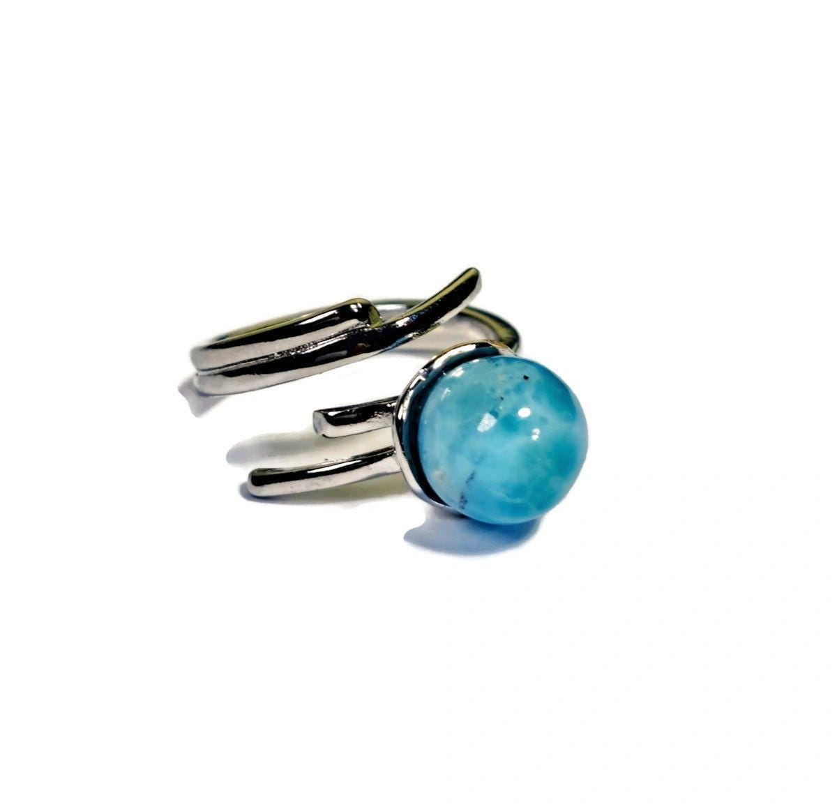 Solid Sterling Silver Dominican Deep Blue Larimar Stone Handmade Ring